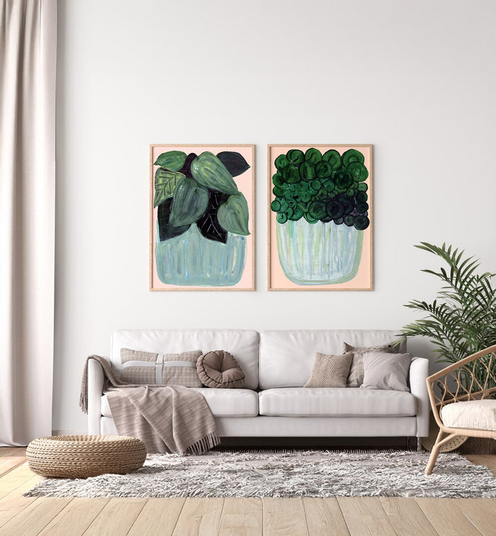 Enhance your decor with the TERRA BLOOM SET, SET OF 2 PAINTINGS, featuring vibrant plant-themed artwork.