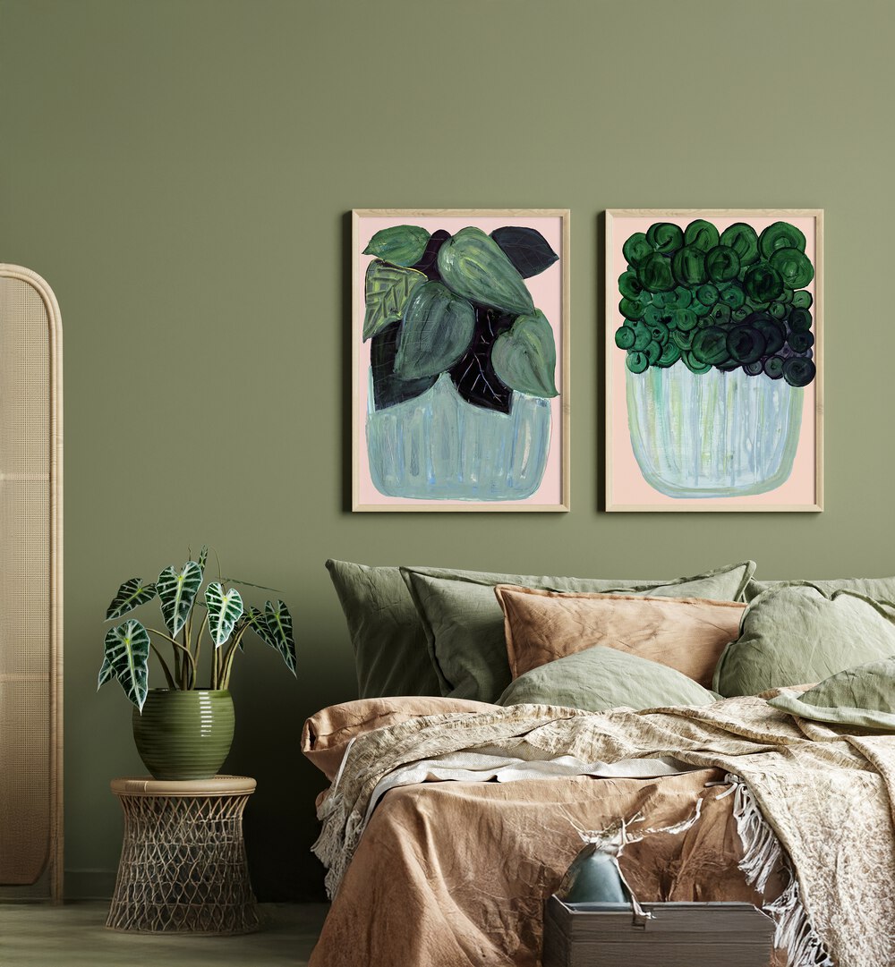Elevate your decor with the TERRA BLOOM SET, SET OF 2 PAINTINGS, showcasing vibrant plant designs for a natural touch.