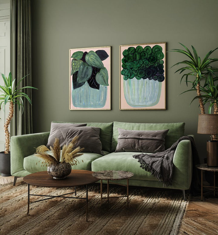 Enhance your home decor with the TERRA BLOOM SET, SET OF 2 PAINTINGS, featuring vibrant plant designs.