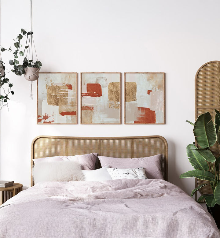 Transform your space with the TERRACOTTA AUTUMN SET, SET OF 3 PAINTINGS showcasing rich autumn hues and textures.