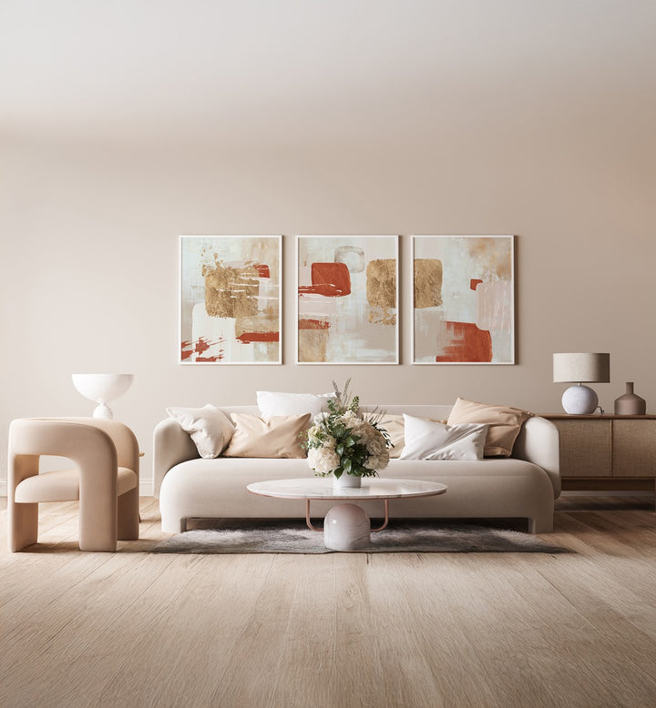 Transform your space with the TERRACOTTA AUTUMN SET, SET OF 3 PAINTINGS showcasing rich autumn tones.