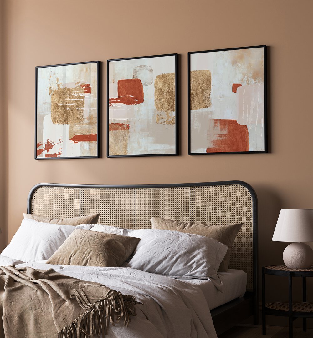 Transform your space with the TERRACOTTA AUTUMN SET, SET OF 3 PAINTINGS showcasing rich autumn tones.