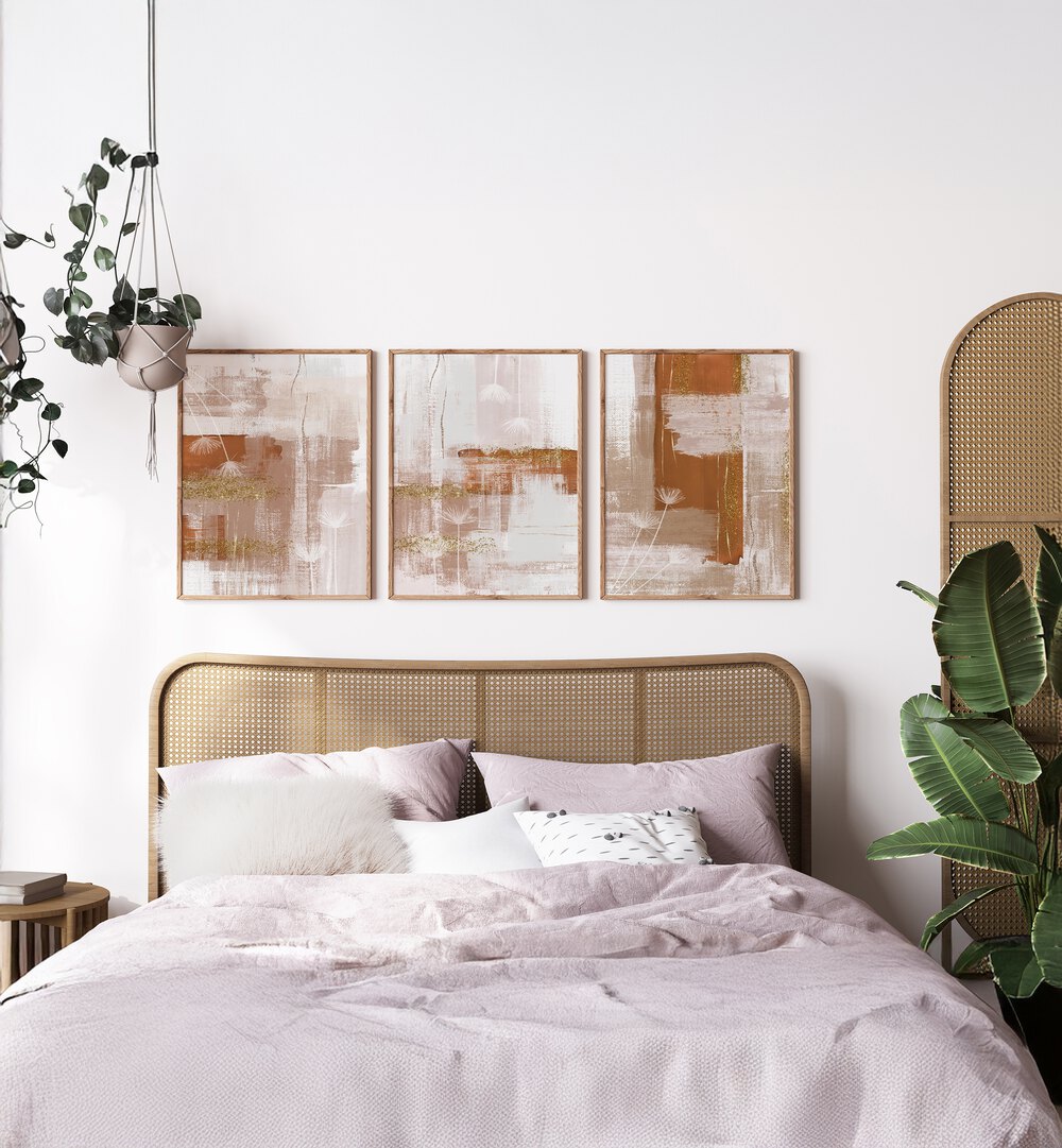 Transform your space with the TERRACOTTA CONFUSION SET, SET OF 3 PAINTINGS, adding elegance and warmth to your decor.