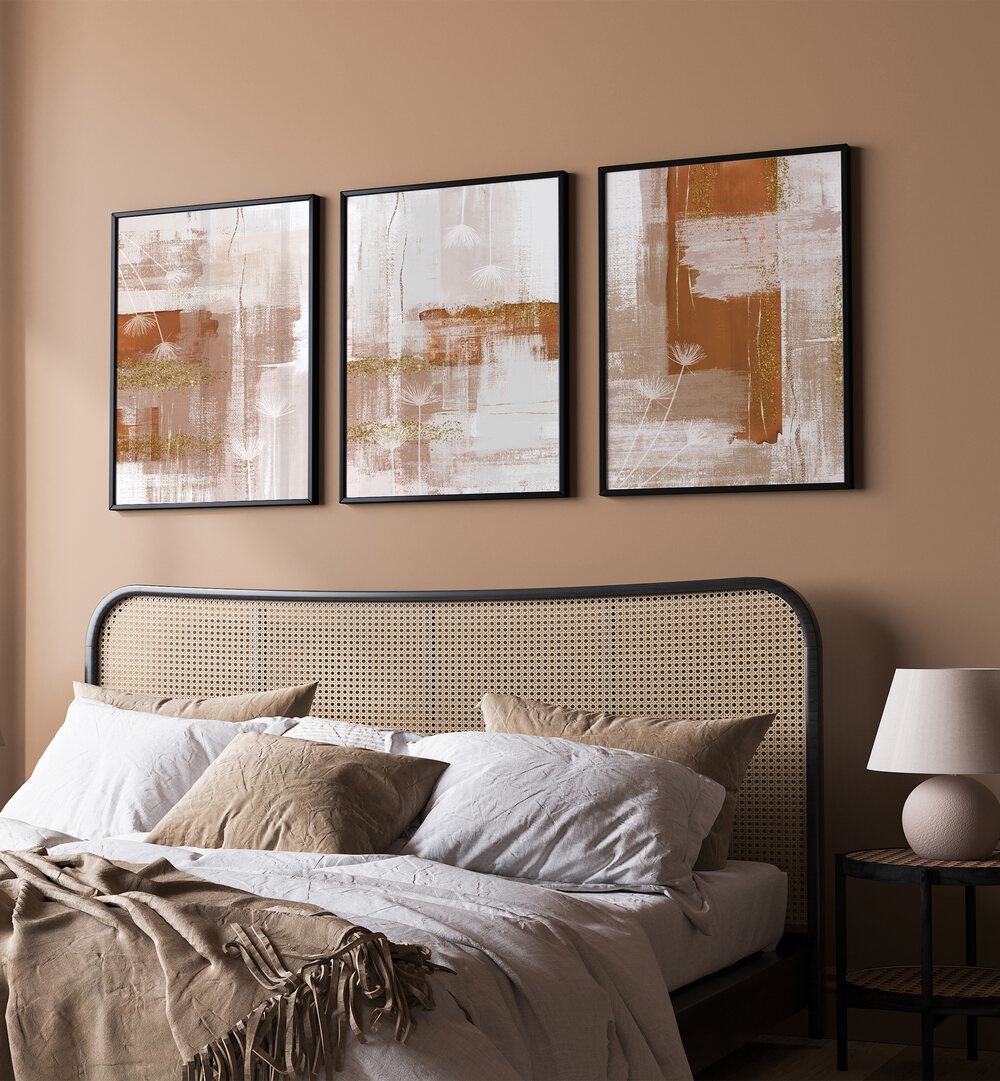 Elevate your decor with the TERRACOTTA CONFUSION SET, SET OF 3 PAINTINGS, perfect for a warm, inviting atmosphere.