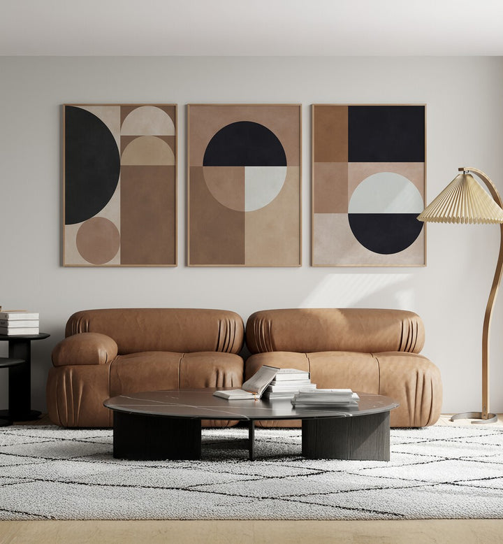 Transform your space with the TERRA SHAPES SET, SET OF 3 PAINTINGS, featuring earthy tones and modern design.