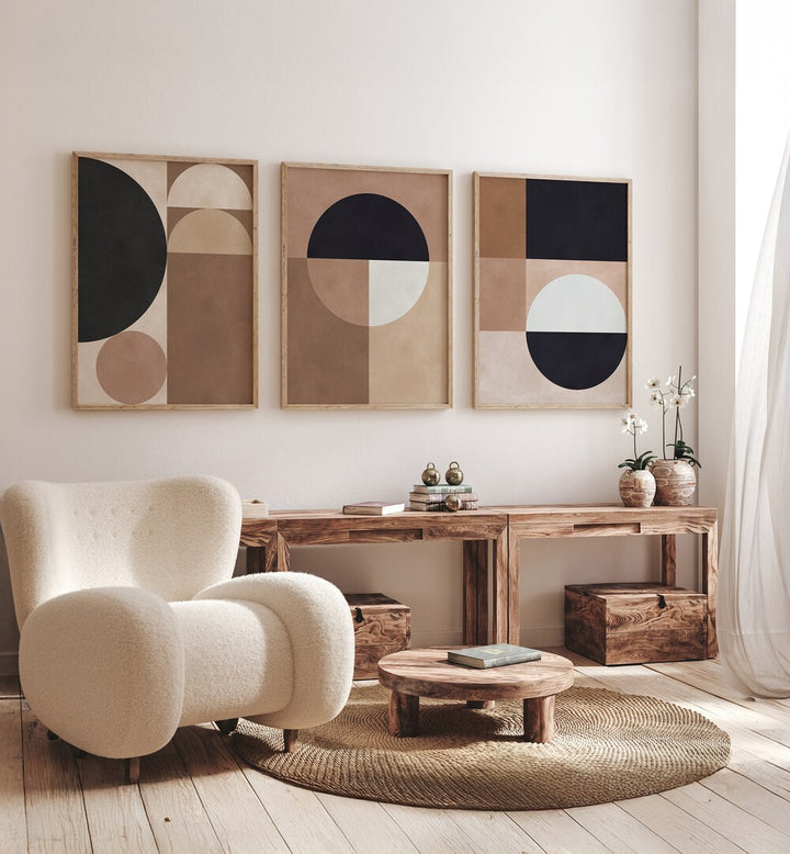 Stylish TERRA SHAPES SET, SET OF 3 PAINTINGS showcasing earthy tones and modern design, perfect for any decor.