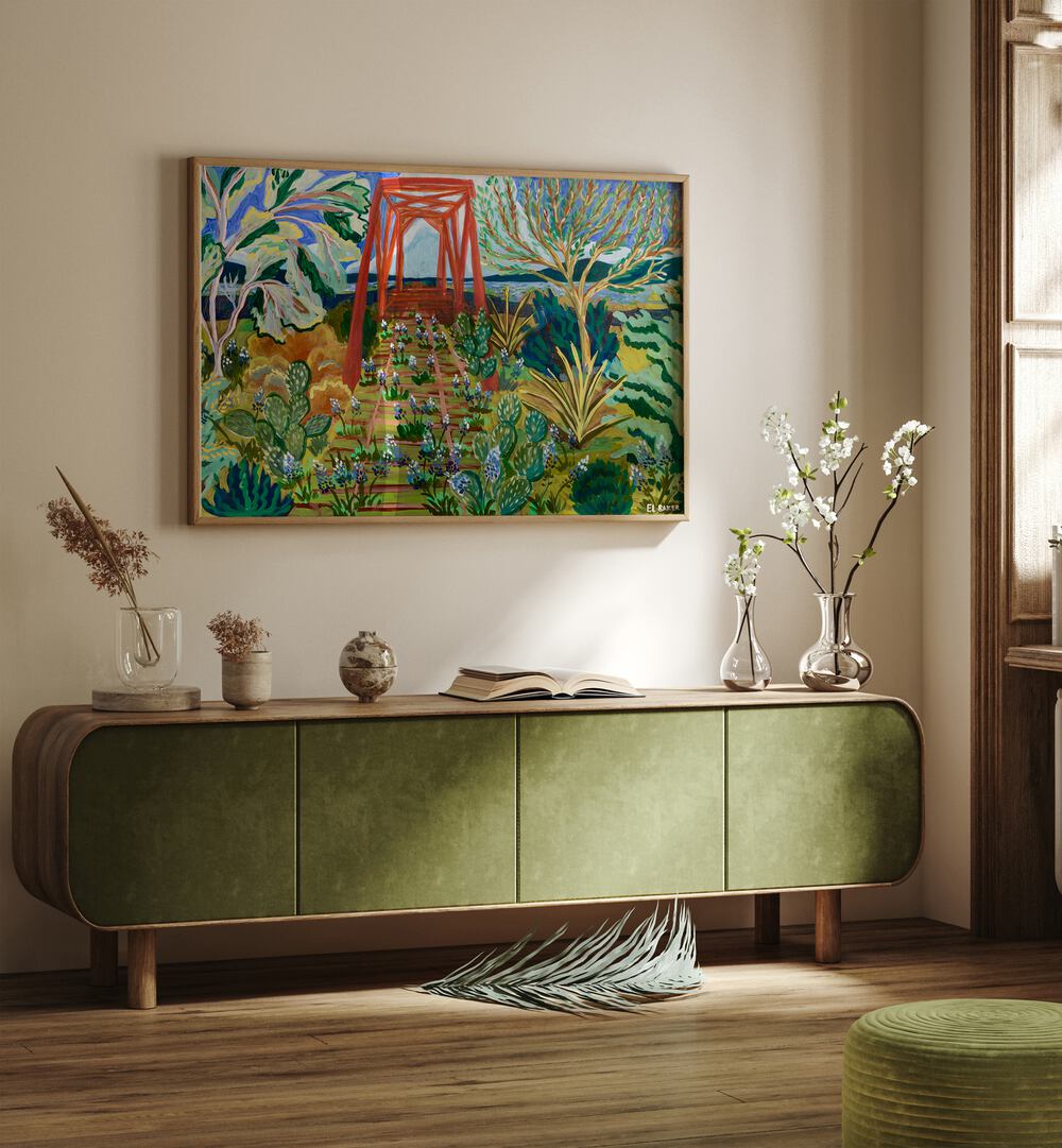 Vibrant TEXAS HILL COUNTRY BRIDGE, LANDSCAPE PAINTINGS showcasing a serene Texas landscape in stunning detail.