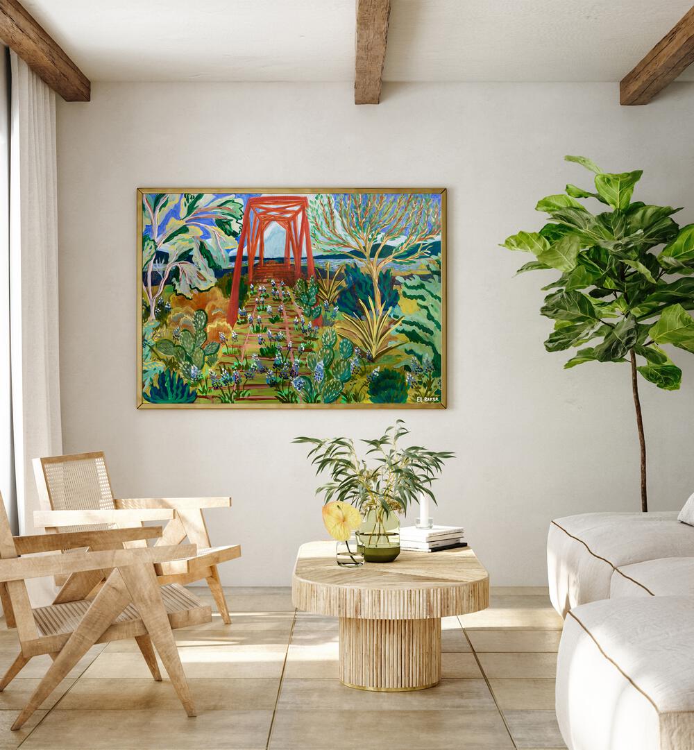 Vibrant TEXAS HILL COUNTRY BRIDGE, LANDSCAPE PAINTINGS showcasing the natural beauty of Texas in a stylish interior.