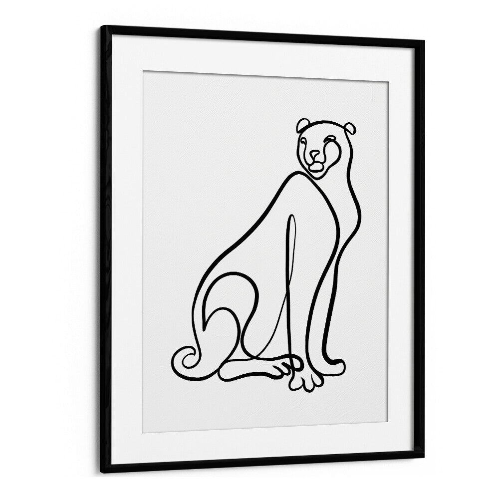 Elegant line art of a cheetah in a black frame, perfect for enhancing your decor with THE CHEETAH, LINE ART PAINTINGS.