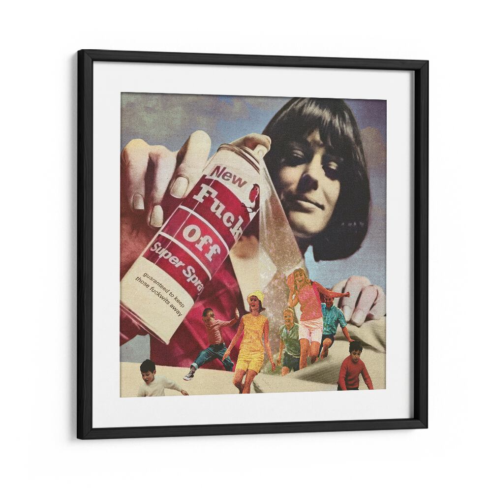 Stylish THE F OFF SUPER SPRAY, SURREAL ART PRINTS framed artwork showcasing vibrant creativity by Vertigo Artography.