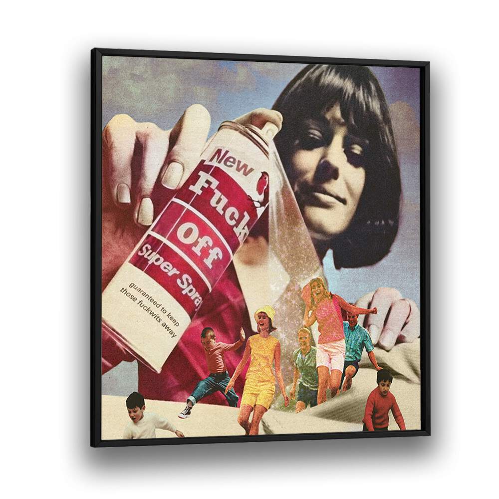 The F Off Super Spray, Surreal Art Prints framed artwork showcasing vibrant surrealism by Vertigo Artography.