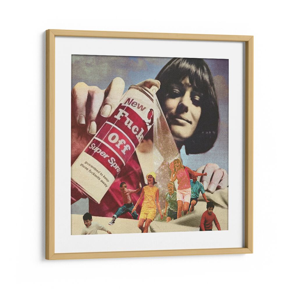 Stylish framed THE F OFF SUPER SPRAY, SURREAL ART PRINTS showcasing vibrant creativity by Vertigo Artography.