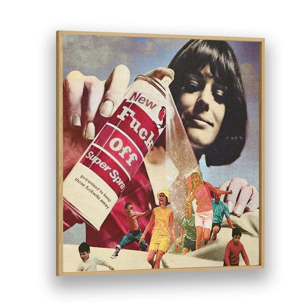 Bold surreal art prints featuring THE F OFF SUPER SPRAY, framed by Vertigo Artography for modern elegance.