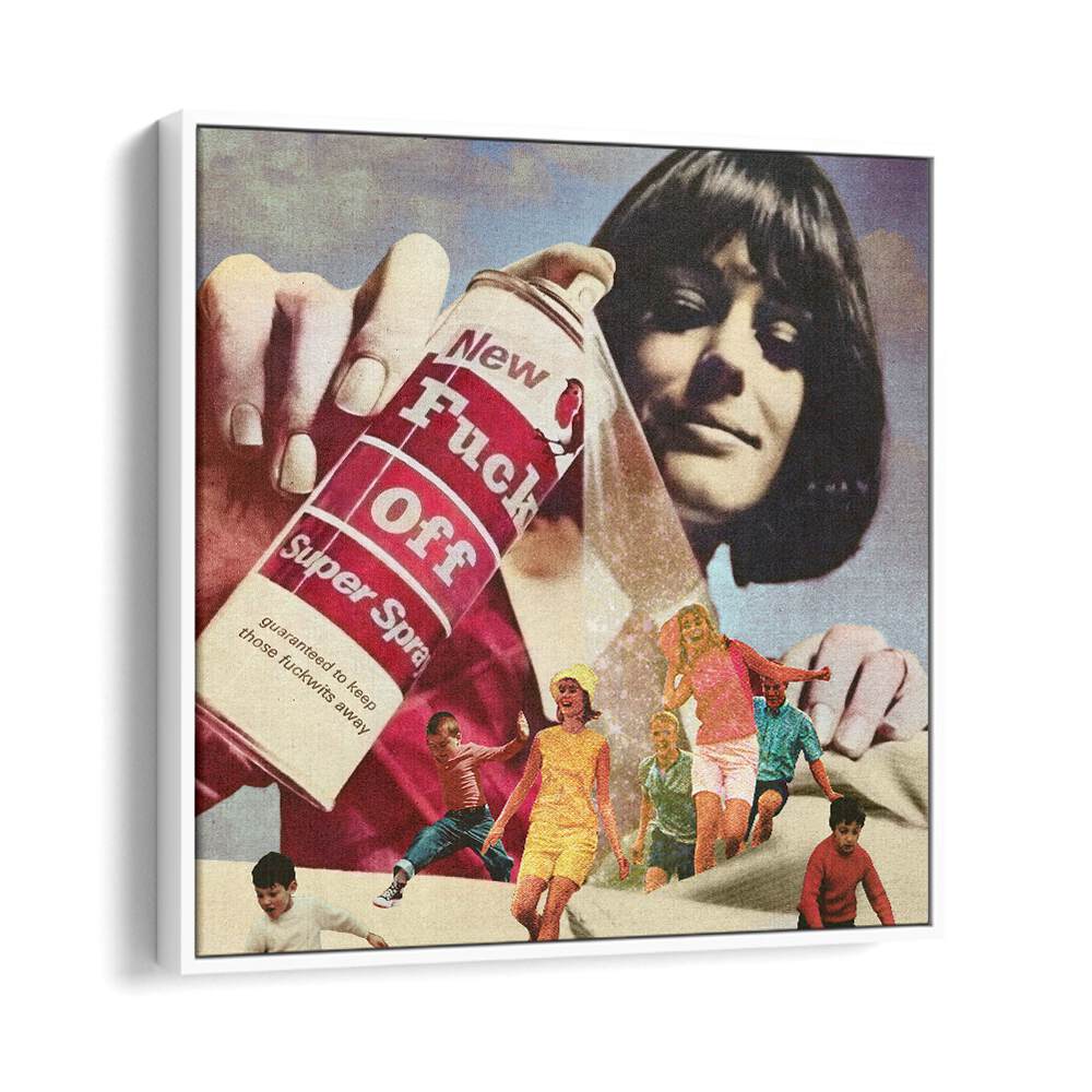 Experience creativity with THE F OFF SUPER SPRAY, SURREAL ART PRINTS by Vertigo Artography in a stylish floater frame.