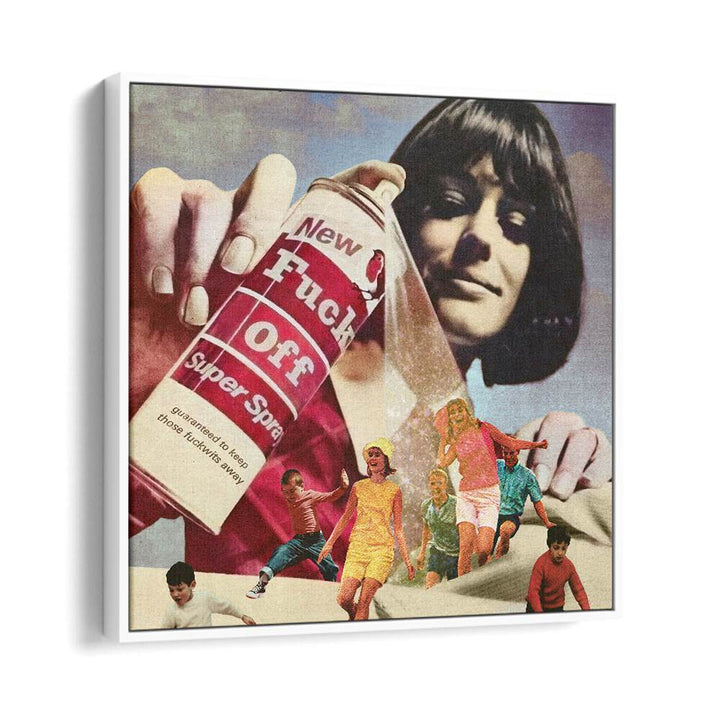Experience creativity with THE F OFF SUPER SPRAY, SURREAL ART PRINTS by Vertigo Artography in a stylish floater frame.