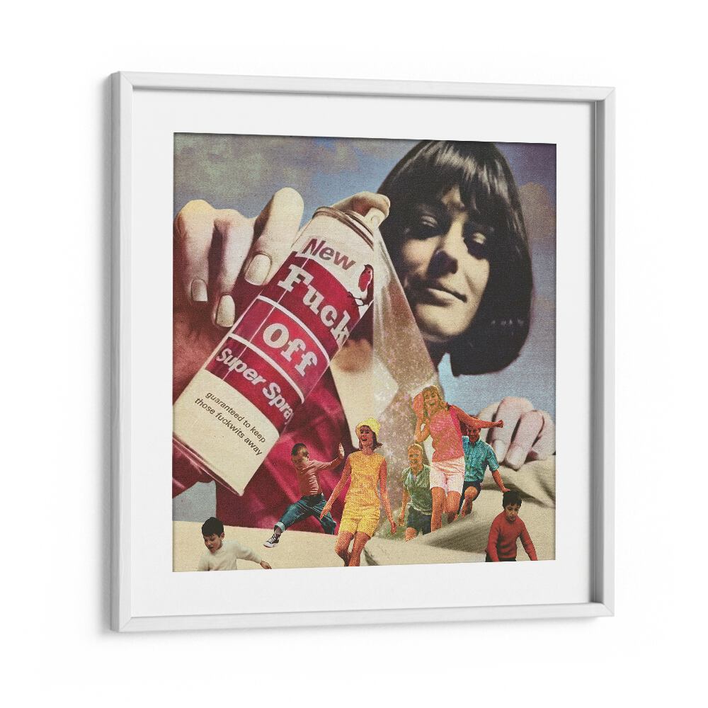 Surreal art prints featuring THE F OFF SUPER SPRAY in a stylish white frame by Vertigo Artography.