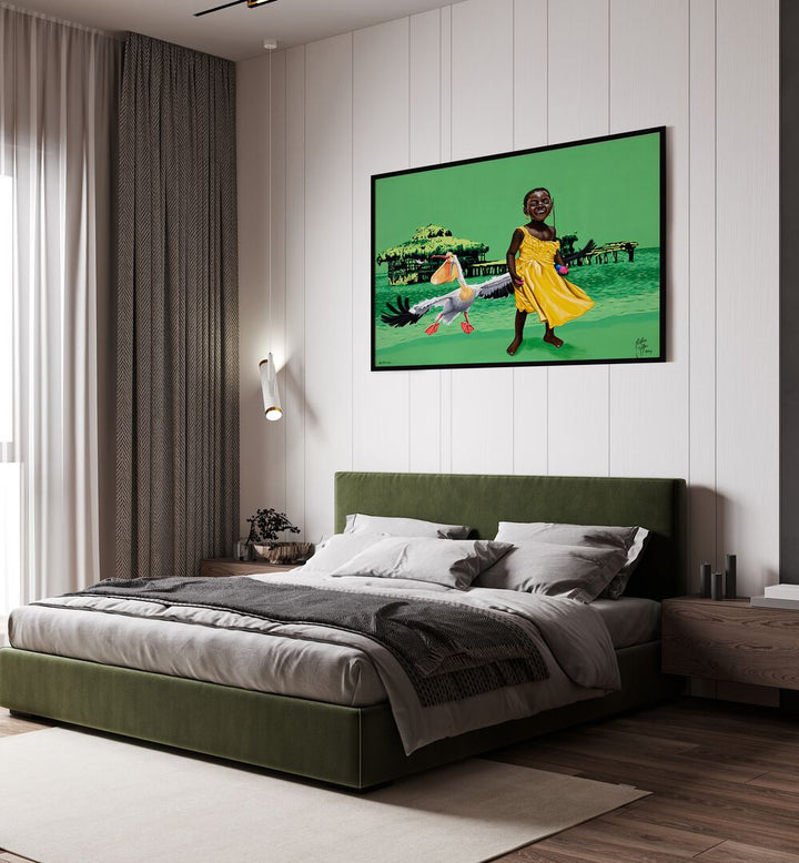 Vibrant scene featuring THE PELICAN, AFRICAN ART PAINTINGS by Christian Beijer, perfect for any art lover's space.