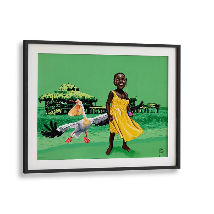 Vibrant depiction of joy in "THE PELICAN, AFRICAN ART PAINTINGS" by Christian Beijer, perfect for any art lover.