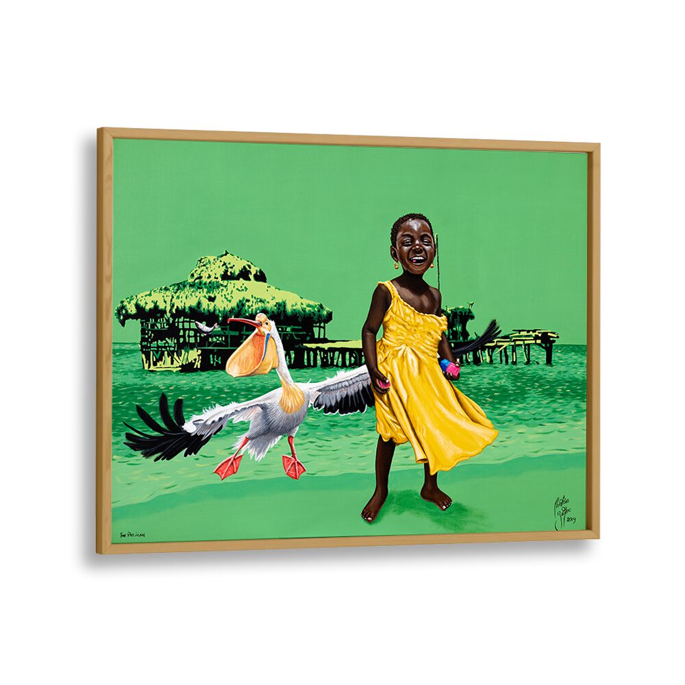 Vibrant scene from THE PELICAN, AFRICAN ART PAINTINGS by Christian Beijer, showcasing joy and nature's beauty.