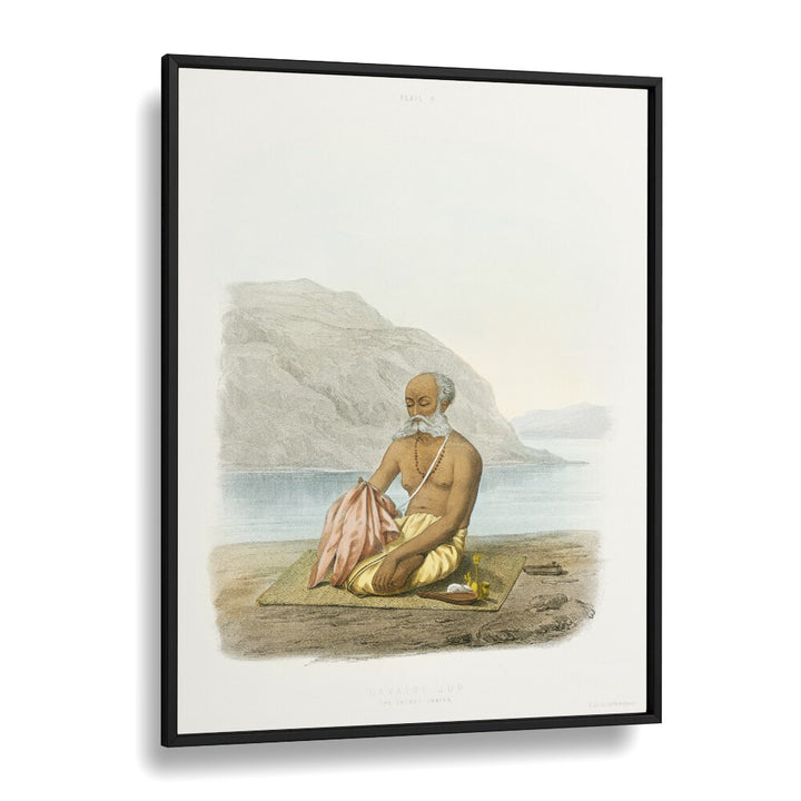 "The Secret Prayer, Indian Art Paintings showcases a Brahmin performing the sacred Gayatri Jup, reflecting spirituality."