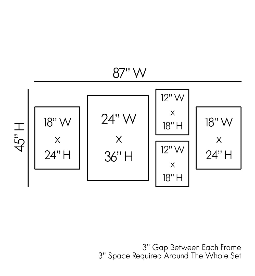 Size guide for THE ART OF HER GALLERY WALL, GALLERY WALLS, showcasing modern elegance and vibrant portrait layouts.