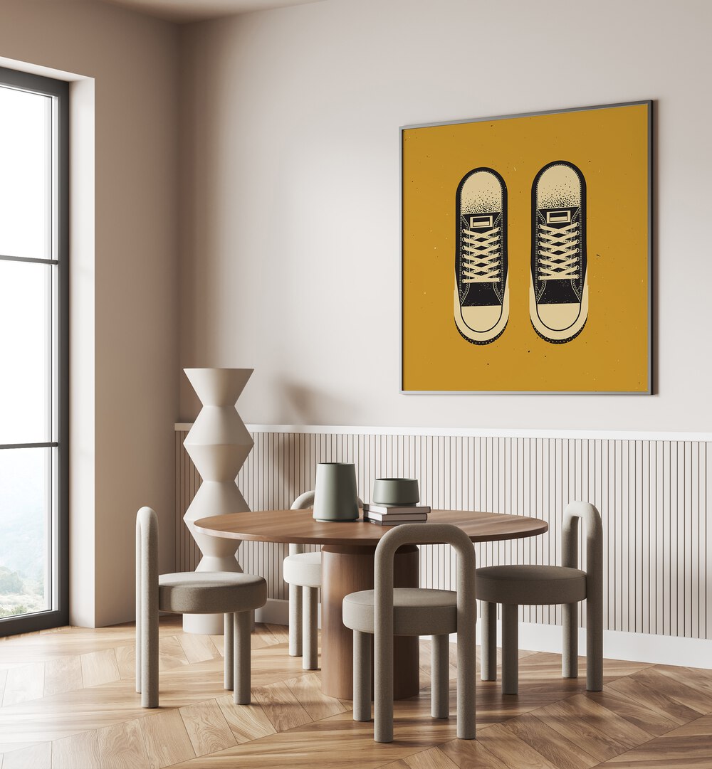 Stylish interior featuring THE BLACK CHUCKS, FASHION POSTERS, adding a trendy touch to the modern decor.
