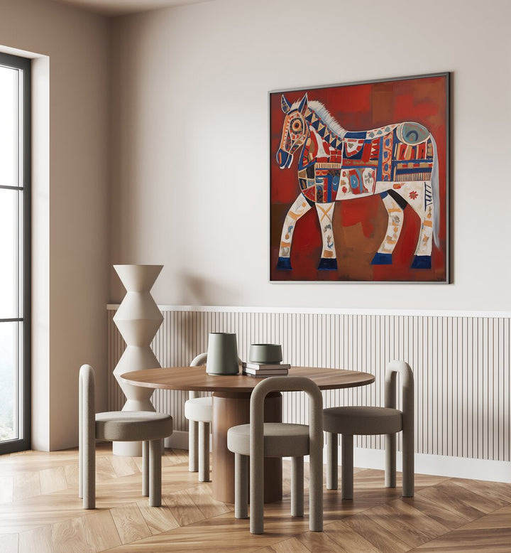 The Decorated Horse, animal paintings, enhances any room with its vibrant colors and majestic design.
