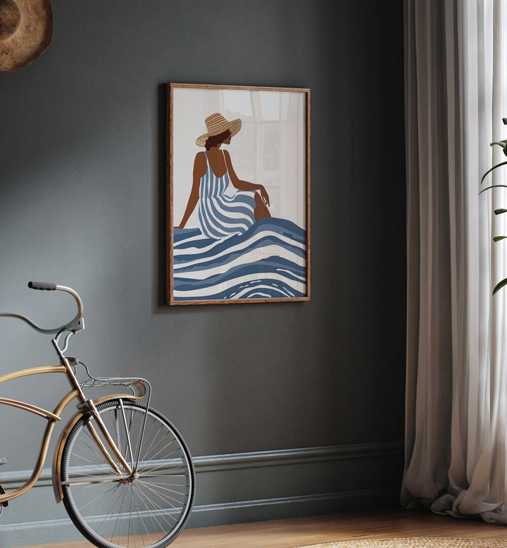 Chic girl in striped dress, portraits capturing modern elegance and style for every body type. Perfect for decor.