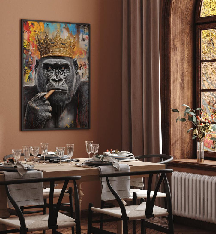 Bold and vibrant, THE GORILLA KING, ALTERED ART PRINTS adds a striking focal point to any room decor.