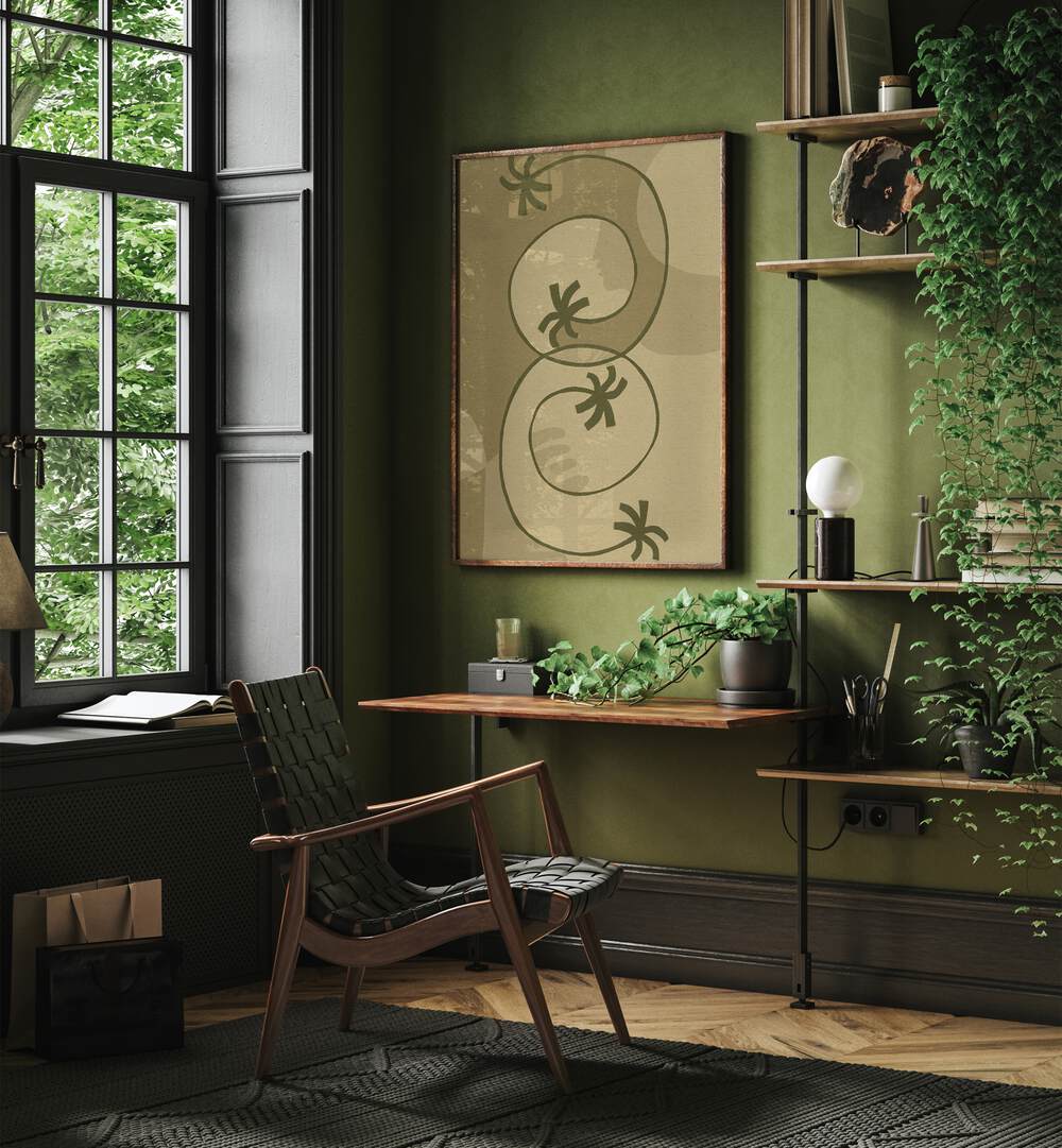 Stylish interior featuring THE LAND STORY III, BOHO ART PAINTINGS that blend nature and modern aesthetics.