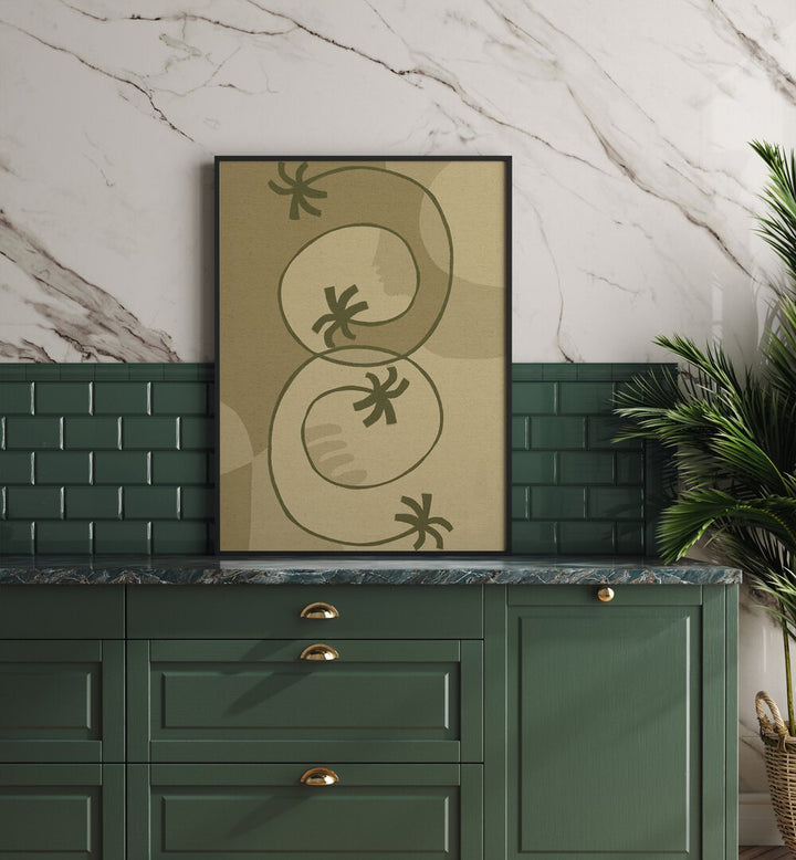 THE LAND STORY III, BOHO ART PAINTINGS, beautifully displayed in a modern kitchen setting, enhances any space with elegance.