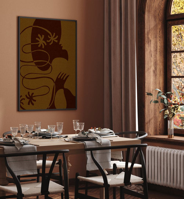 Stylish dining room featuring THE LAND STORY IV, BOHO ART PAINTINGS, enhancing artful decor and storytelling.