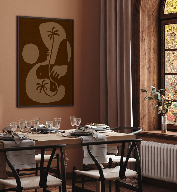 Stylish interior featuring THE LAND STORY V, BOHO ART PAINTINGS that enhance the cozy dining space.