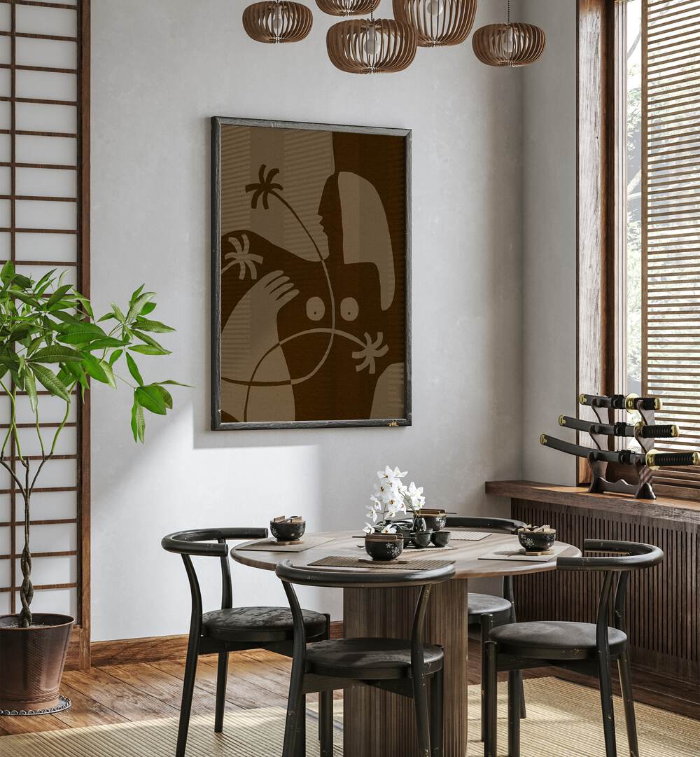Stylish interior featuring THE LAND STORY VI, BOHO ART PAINTINGS, enhancing modern decor with natural elegance.