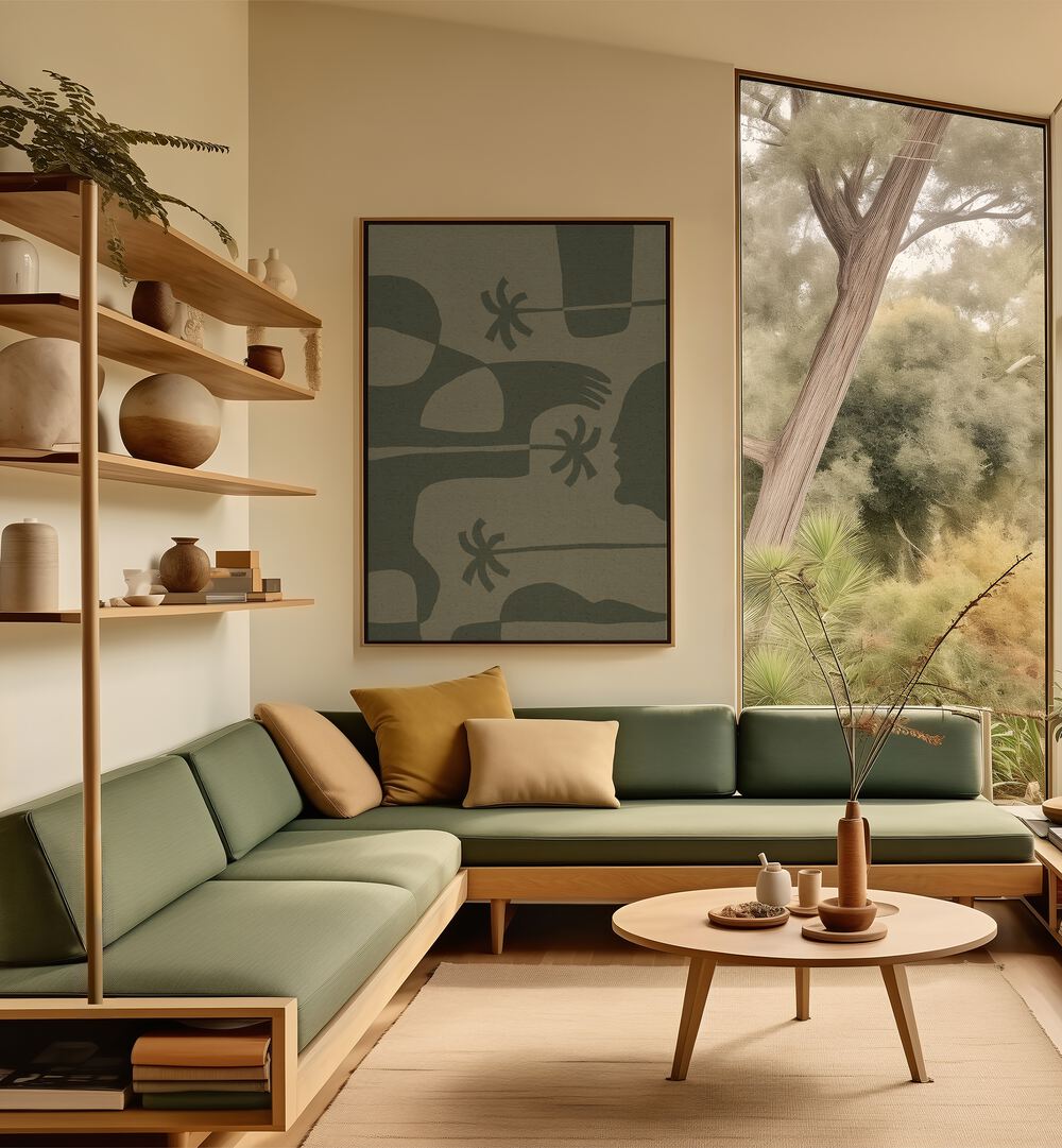 Stylish interior featuring THE LAND STORY VII, BOHO ART PAINTINGS, enhancing contemporary living spaces.