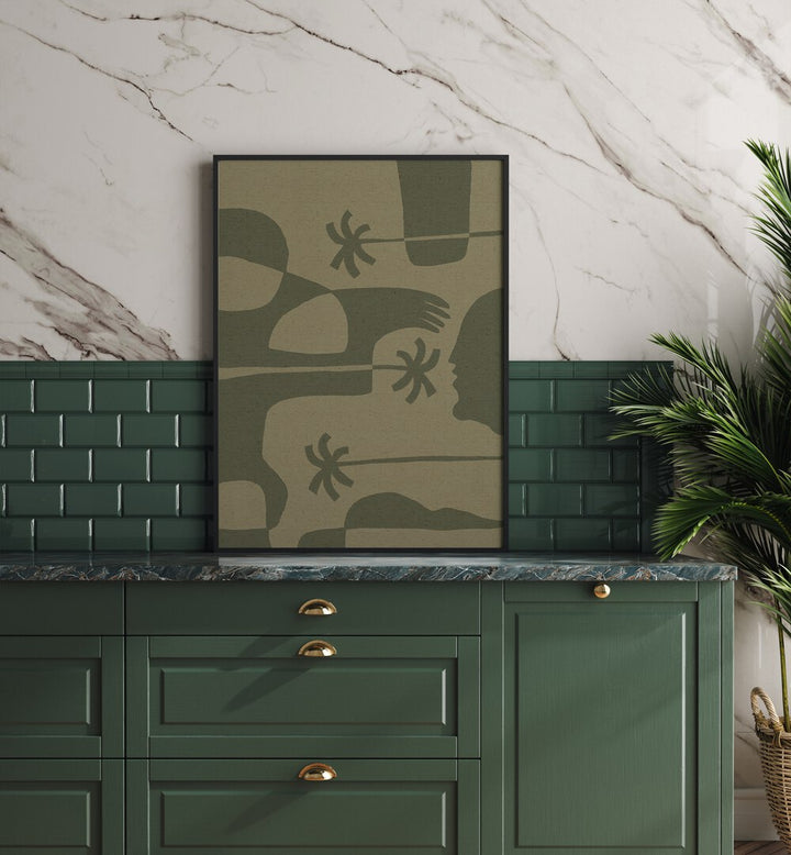 Stylish kitchen decor featuring THE LAND STORY VII, BOHO ART PAINTINGS, perfect for contemporary spaces.