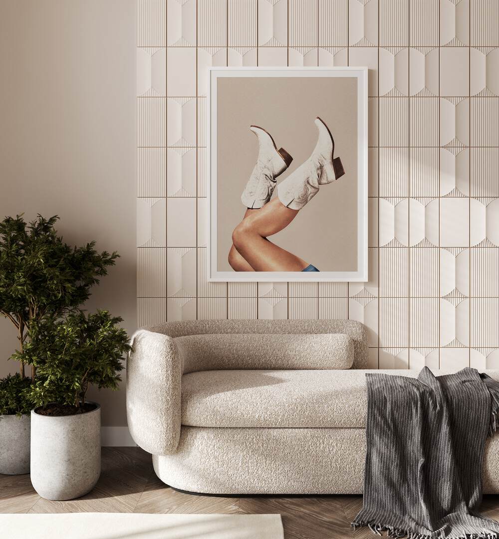 Stylish legs in "These Boots - Neutral Beige," a stunning piece from Vertigo Artography, perfect for surreal art prints.