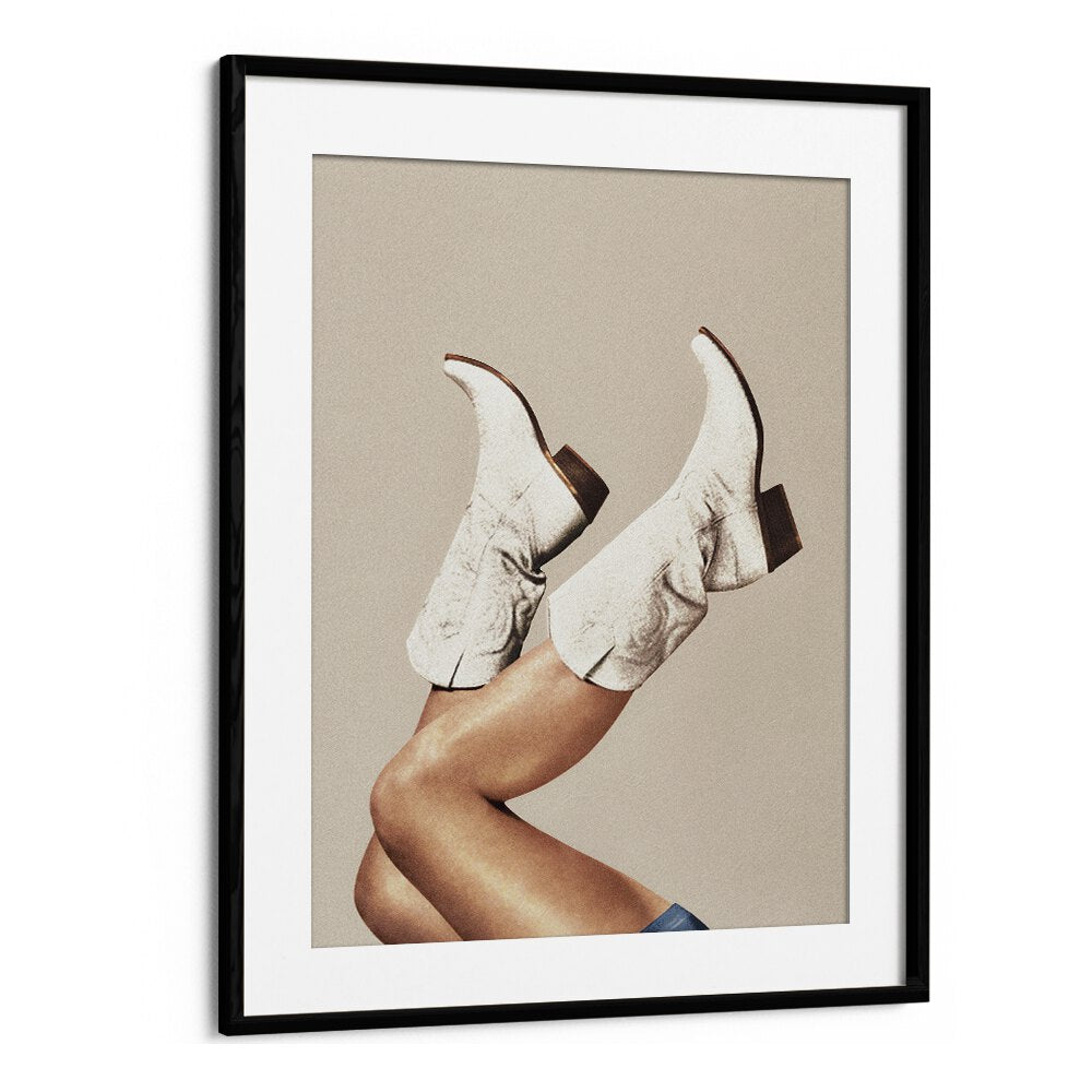 Stylish surreal art print, "These Boots," in neutral beige, perfect for enhancing your space by Vertigo Artography.