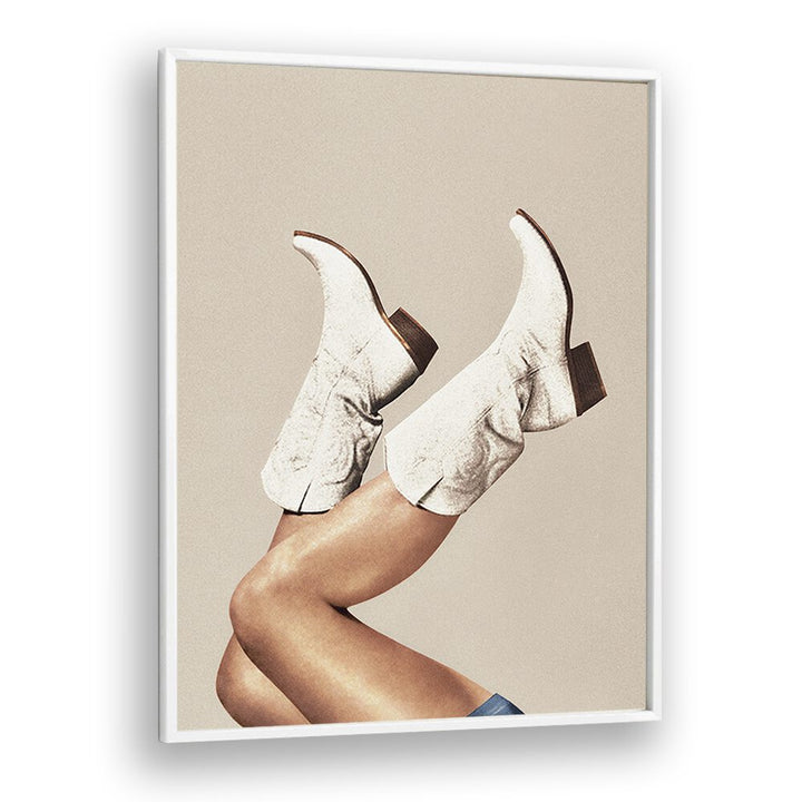 Stylish legs in neutral beige boots featured in THESE BOOTS, SURREAL ART PRINTS by Vertigo Artography.