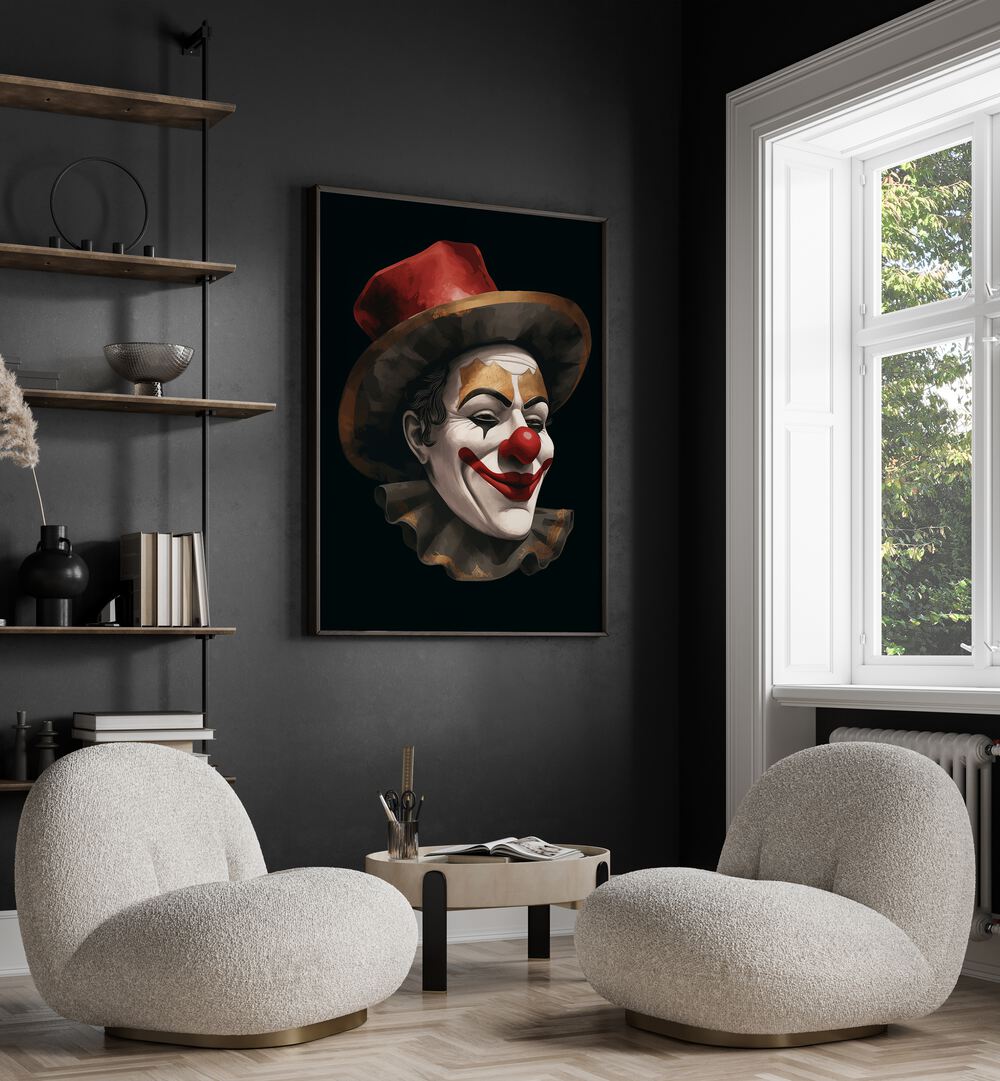 Vibrant THE SMILING CLOWN, POP ART PAINTINGS adds whimsy and joy to any modern space, perfect for circus lovers.