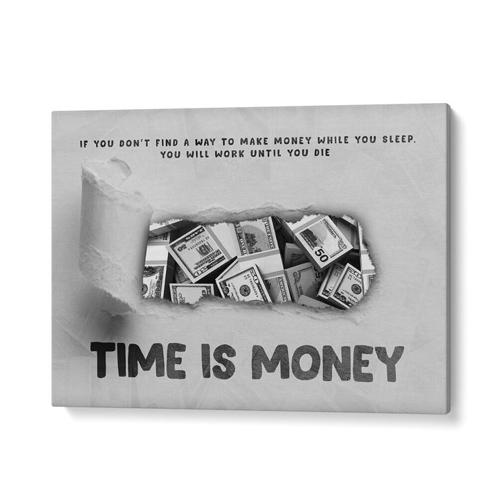 Transform your space with TIME IS MONEY, MONEY POSTERS featuring an inspiring quote and a money-filled design.