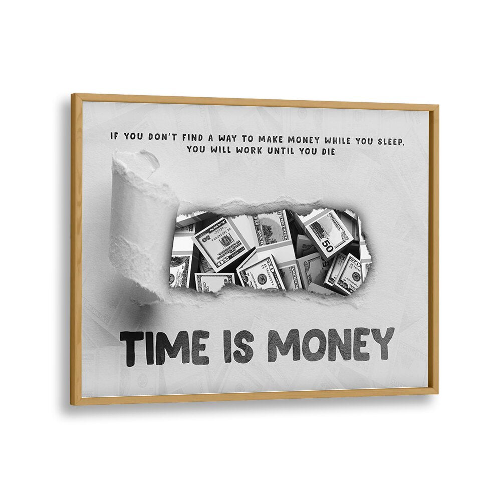 Elevate your workspace with TIME IS MONEY, MONEY POSTERS in a stylish oak frame, inspiring productivity and motivation.