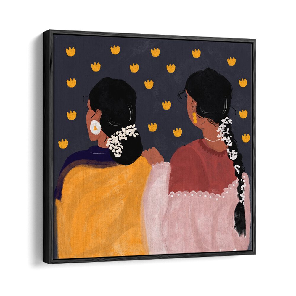 Together In Tradition By Shreya Roy Chowdary, Indian Art Paintings Artwork in Black Floater Frame