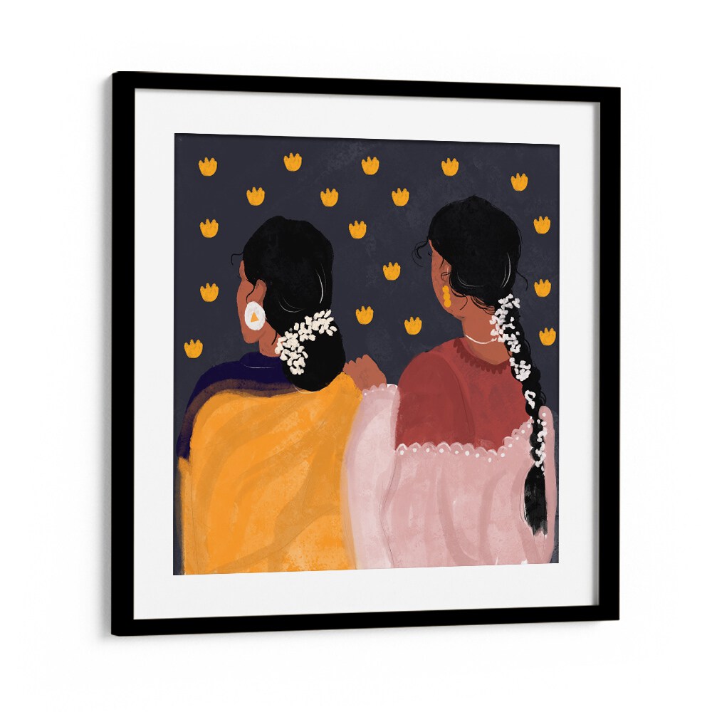 Together In Tradition By Shreya Roy Chowdary, Indian Art Paintings Artwork in Black Frame With Mount
