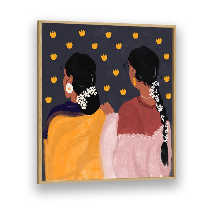 Together In Tradition By Shreya Roy Chowdary, Indian Art Paintings Artwork in Oak Wood Plain Frame