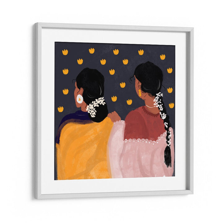 Together In Tradition By Shreya Roy Chowdary, Indian Art Paintings Artwork in White Frame With Mount