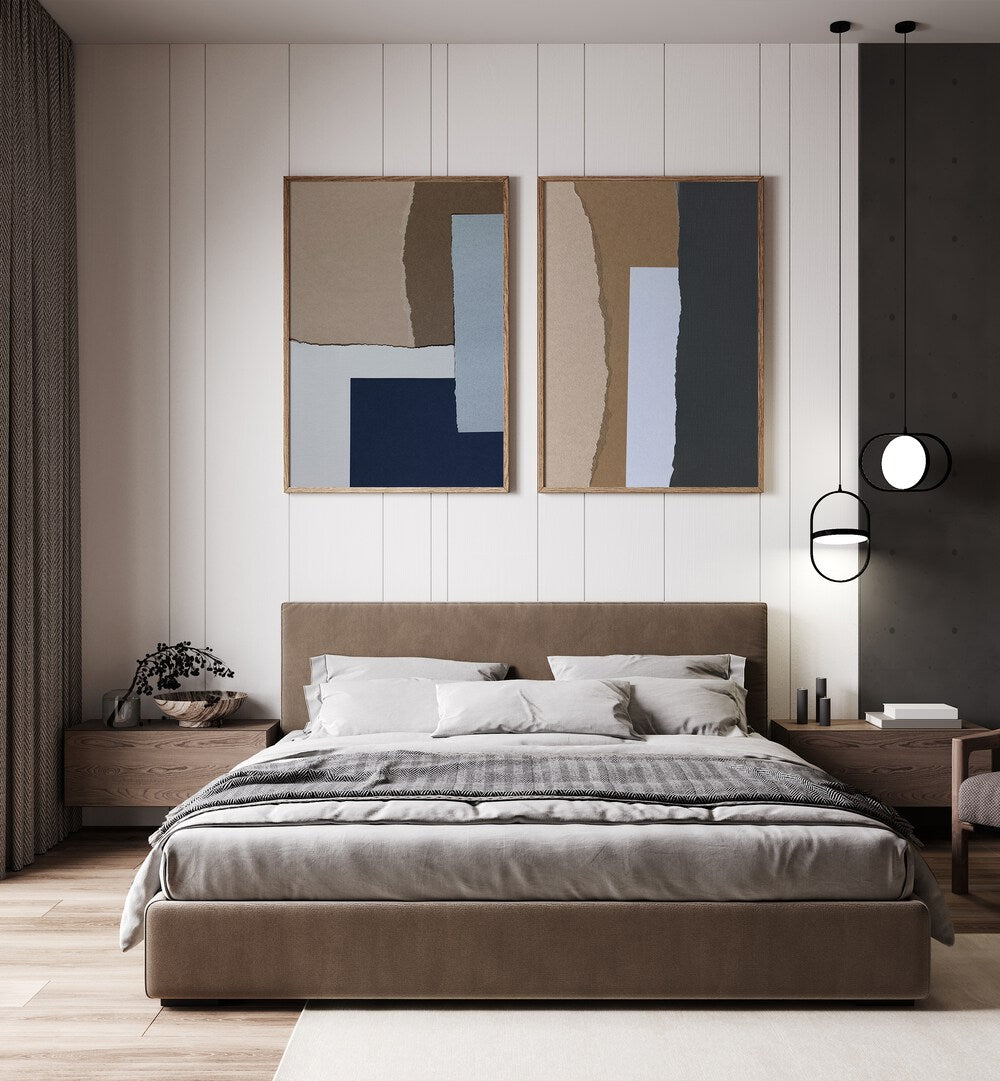 Stylish TORN PAPERS SET, SET OF 2 PAINTINGS enhancing modern home decor with unique texture and artistic designs.