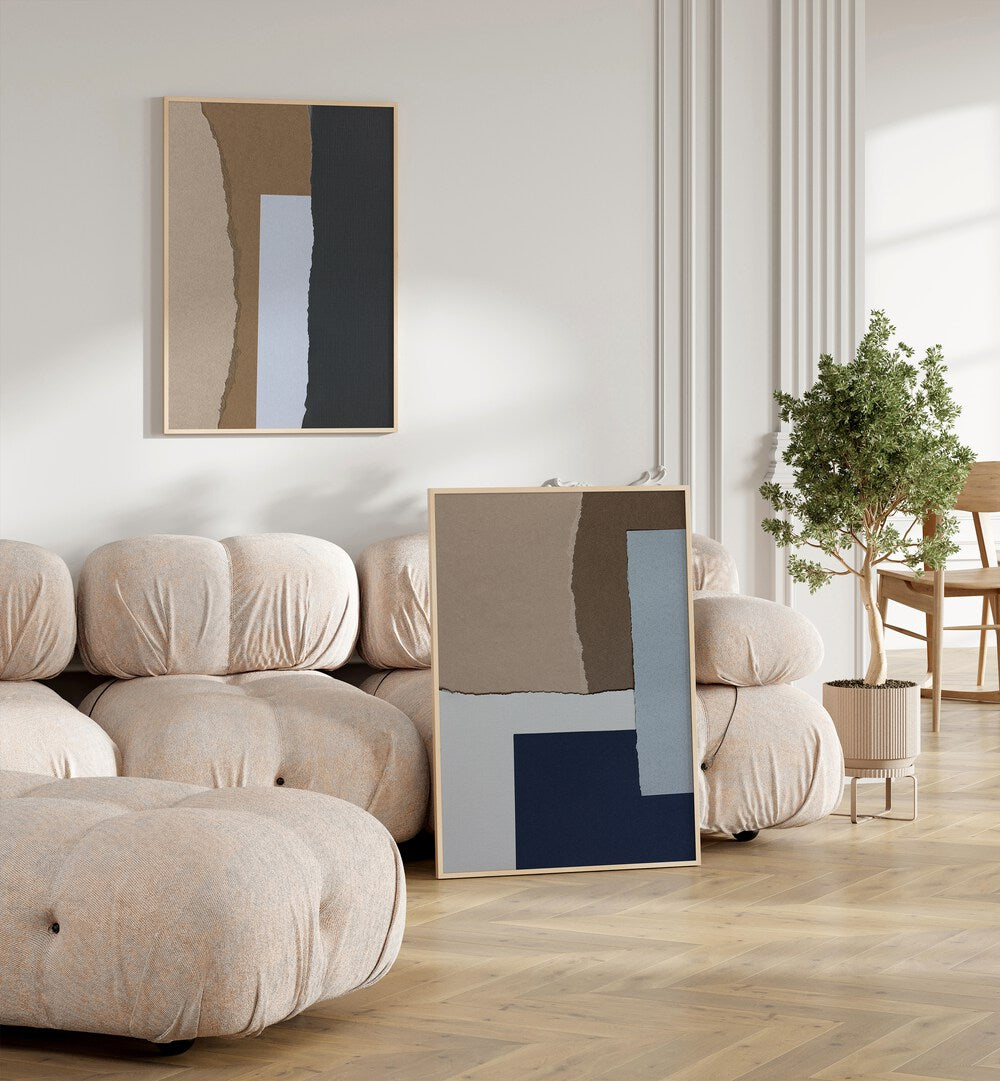 Stylish TORN PAPERS SET, SET OF 2 PAINTINGS adds unique texture to any space, perfect for home decor enthusiasts.