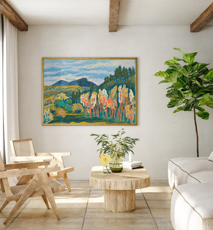 Vibrant TREES OF FALL, LANDSCAPE PAINTINGS enhancing cozy interiors with autumn hues and natural beauty.