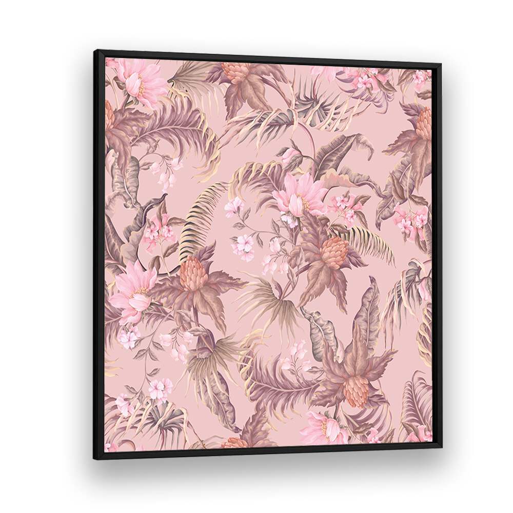 Vibrant TROPICAL FLOWERS, FLORAL FLOWER PAINTINGS in a sleek black frame, enhancing your space with tropical beauty.